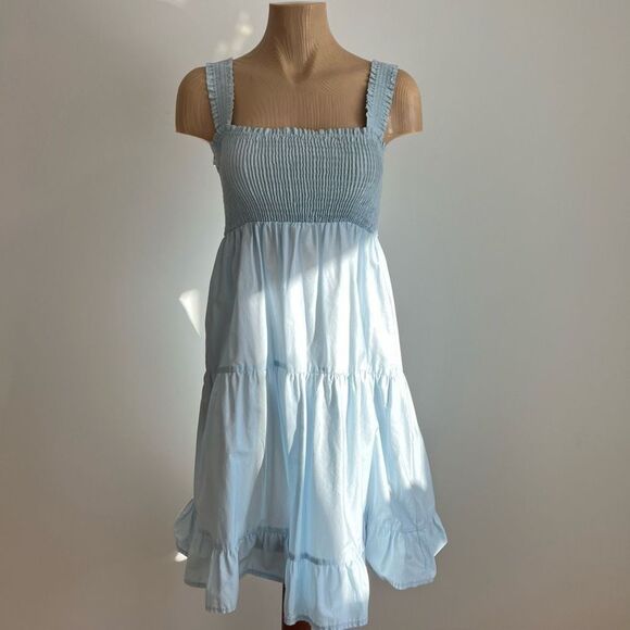 Zara Dresses & Skirts - ZARA Light Blue Smocked Tiered Dress – Size XS